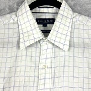 Austin Reed‎ Shirt Mens Button Large Blue Green Business Office Classic Travel